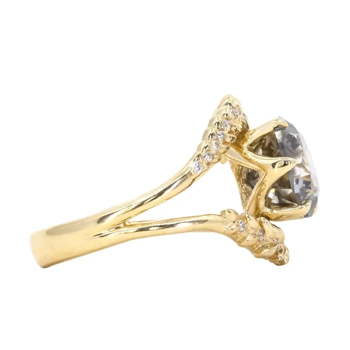 Rings 301ct Round Grey Diamond Double Curved Vine Prong Set Ring in 18k yellow gold Anueva Jewelry