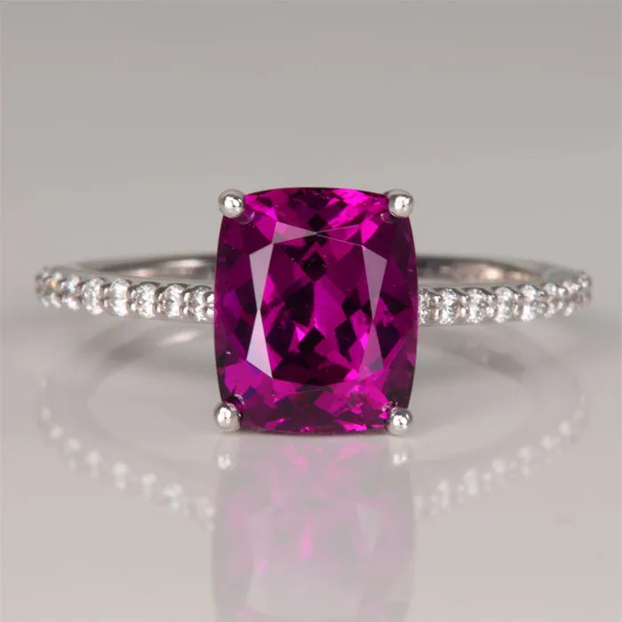 Rings 338ct Cushion Purple Garnet Ring with Diamonds in 14k White Gold Moriartys Gem Art Rings 338ct Cushion Purple Garnet Ring with Diamonds in 14k White Gold Moriartys Gem Art