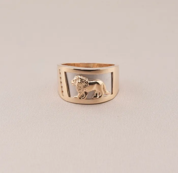 Rings AB and J 14K Gold Lion Mens Ring RG3085
