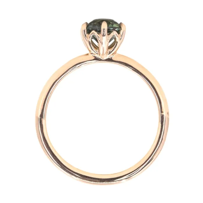 Rings Anueva Jewelry 118ct Round Green Teal Madagascar Sapphire Lotus Six Prong Solitaire Ring in 18k Rose Gold