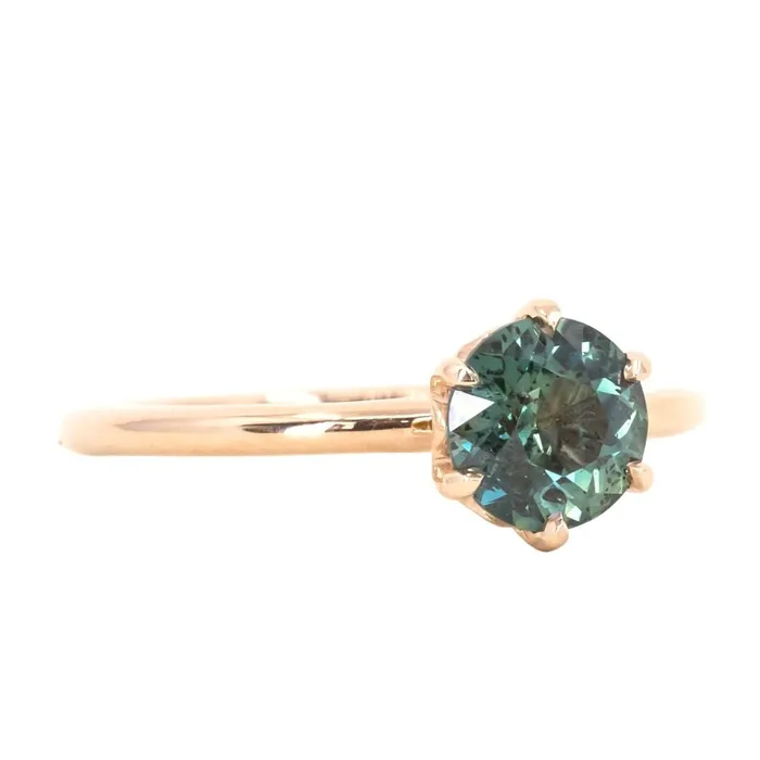 Rings Anueva Jewelry 118ct Round Green Teal Madagascar Sapphire Lotus Six Prong Solitaire Ring in 18k Rose Gold