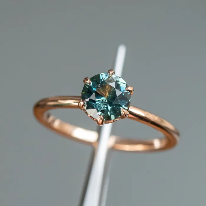 Rings Anueva Jewelry 118ct Round Green Teal Madagascar Sapphire Lotus Six Prong Solitaire Ring in 18k Rose Gold