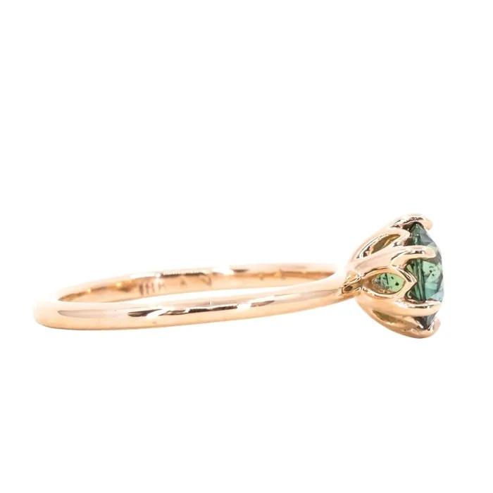 Rings Anueva Jewelry 118ct Round Green Teal Madagascar Sapphire Lotus Six Prong Solitaire Ring in 18k Rose Gold