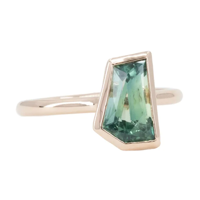 Rings Anueva Jewelry 211ct Geometric Montana Sapphire Contemporary Bezel Ring in 14k Rose Gold