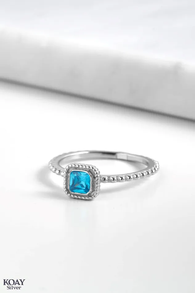 Rings KOAY Silver Store Zircon Ring 081Aqua stone 