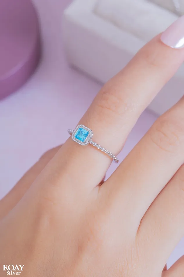 Rings KOAY Silver Store Zircon Ring 081Aqua stone 