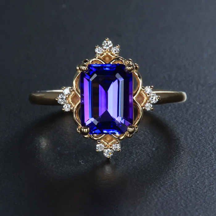 Rings Moriartys Gem Art 14K Yellow Gold Emerald Cut Tanzanite and Diamond Ring 261 Carats Rings Moriartys Gem Art 14K Yellow Gold Emerald Cut Tanzanite and Diamond Ring 261 Carats