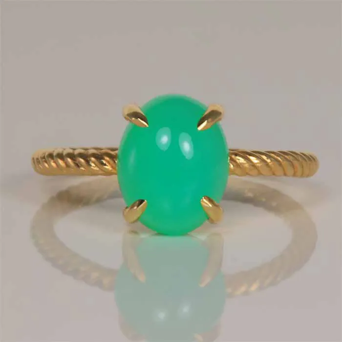 Rings Moriartys Gem Art 14K Yellow Gold Oval Cabachon Chrysoprase Ring 247 Carats Rings Moriartys Gem Art 14K Yellow Gold Oval Cabachon Chrysoprase Ring 247 Carats