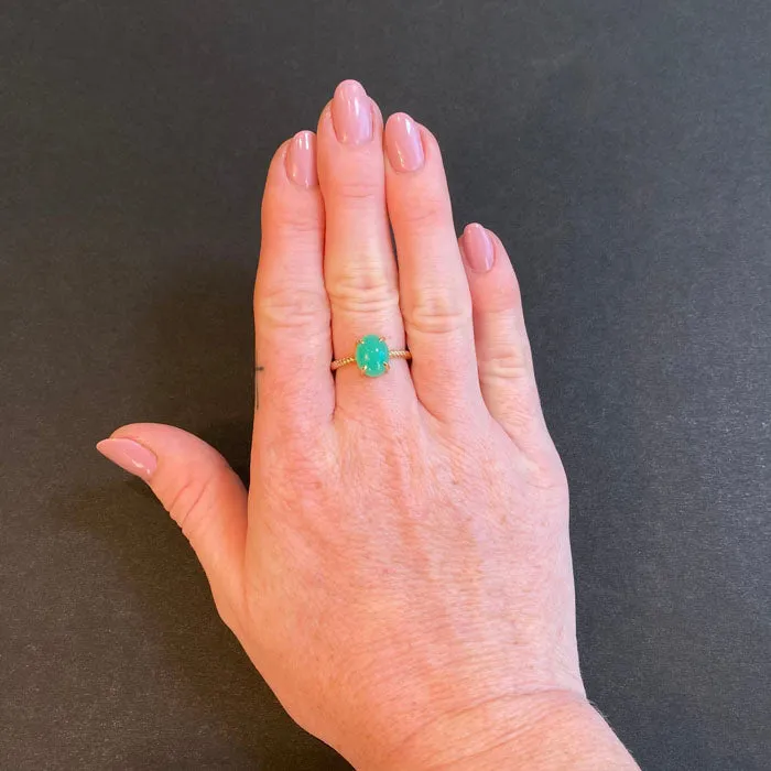 Rings Moriartys Gem Art 14K Yellow Gold Oval Cabachon Chrysoprase Ring 247 Carats