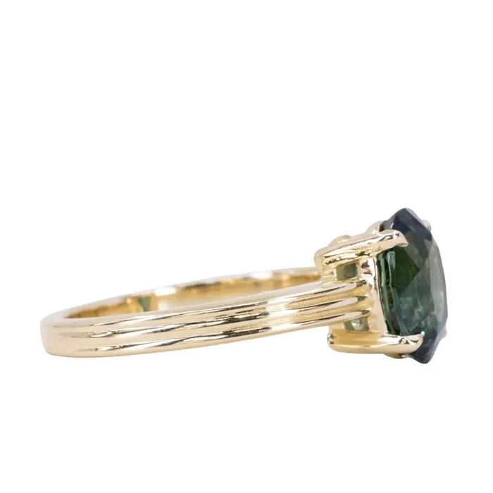 Rings Nashan 359ct Oval Deep Teal Madagascar Sapphire Low Profile TriBand Three Winds 4 Prong Solitaire in 14k Yellow Gold