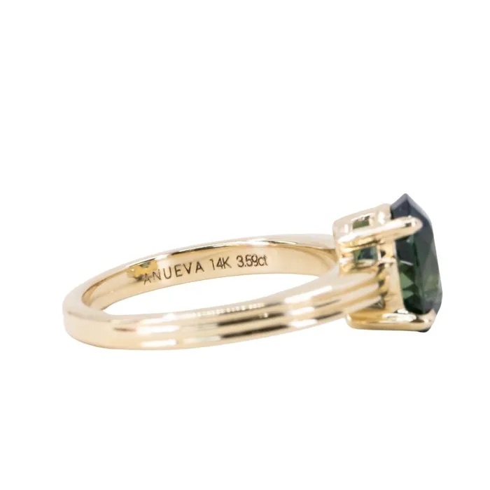 Rings Nashan 359ct Oval Deep Teal Madagascar Sapphire Low Profile TriBand Three Winds 4 Prong Solitaire in 14k Yellow Gold