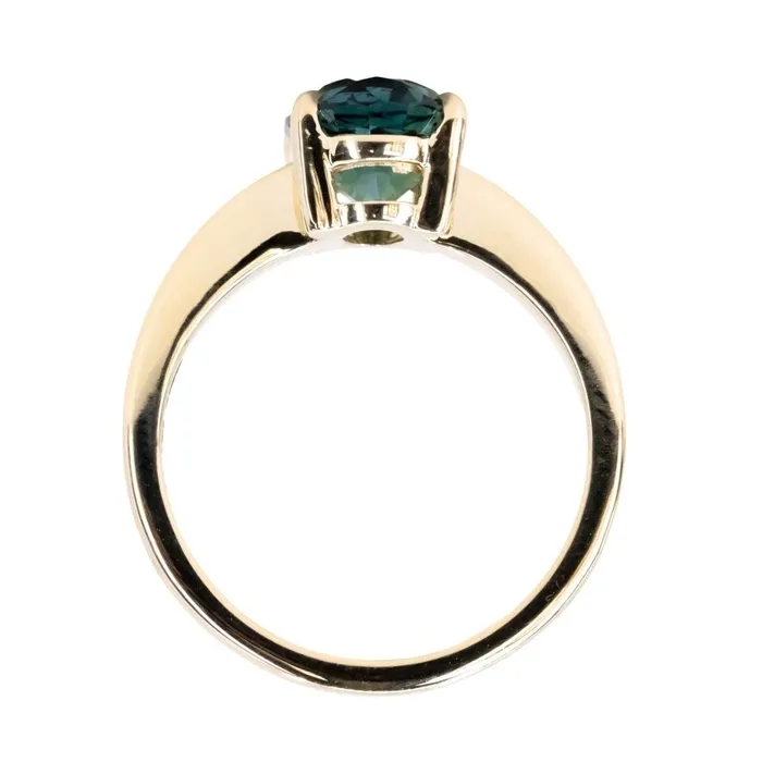 Rings Nashan 359ct Oval Deep Teal Madagascar Sapphire Low Profile TriBand Three Winds 4 Prong Solitaire in 14k Yellow Gold