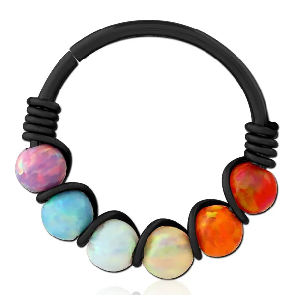 Rings Opal Wrapped Black Continuous Ring Tulsa Body Jewelry