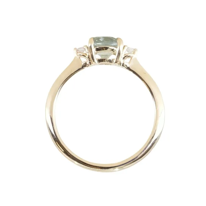 Rings Robert Coggins 107ct Minty Seafoam Green Montana Sapphire and Diamond Dainty Three Stone Ring in 14k Yellow Gold