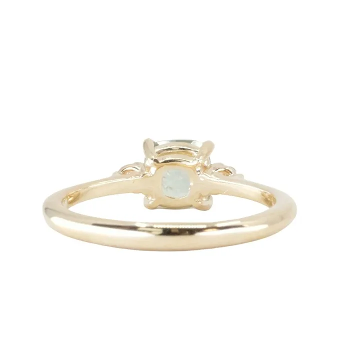 Rings Robert Coggins 107ct Minty Seafoam Green Montana Sapphire and Diamond Dainty Three Stone Ring in 14k Yellow Gold