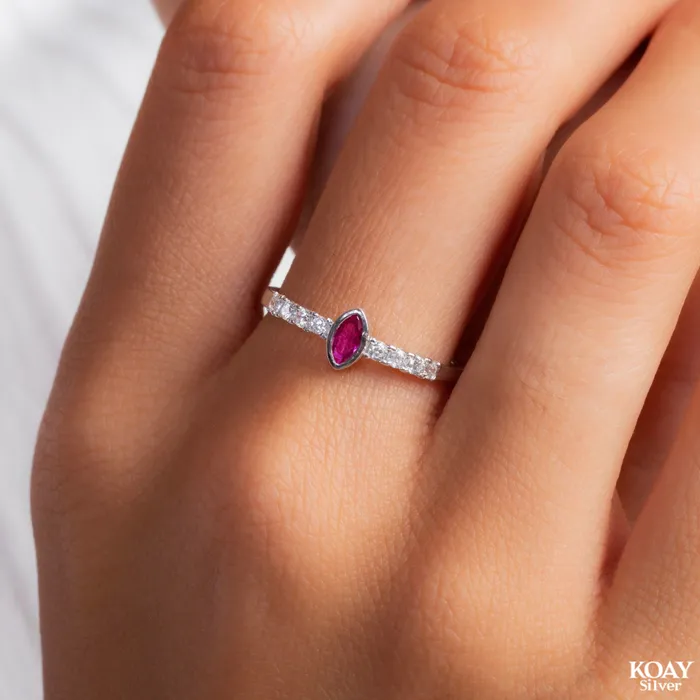 Rings Zircon Oval Pink Ring KOAY Silver Store