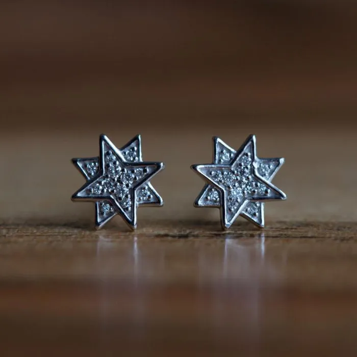 SAMPLE SALE Solid Gold Star Diamond Earrings Conflict free natural diamonds in a white gold cluster antique star earring design Anueva Jewelry Earrings