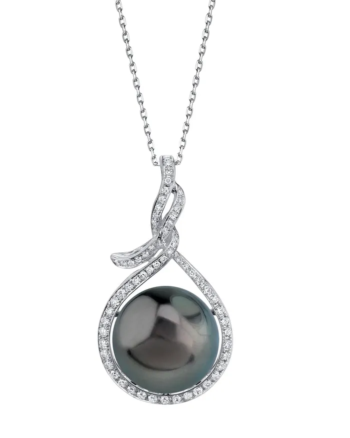 SPT 14mm Tahitian South Sea Pearl Diamond Agnes Pendant Necklaces