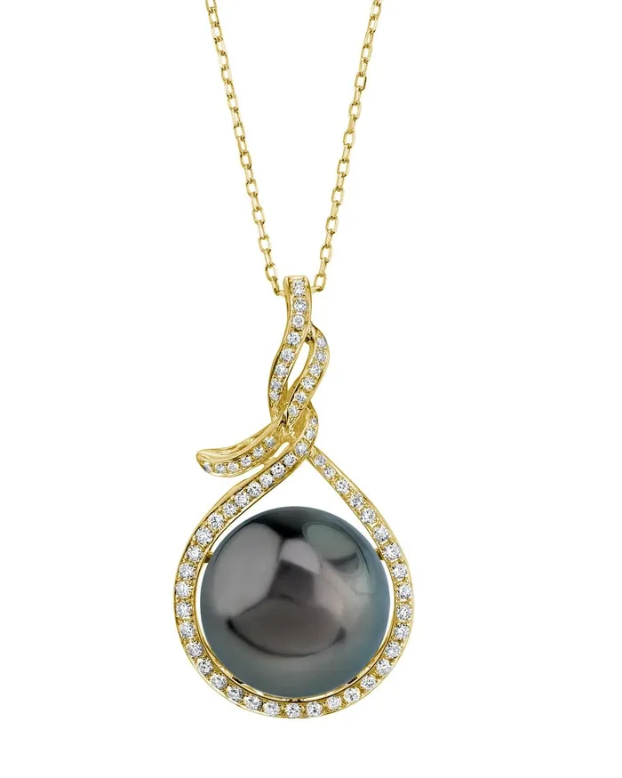 SPT 14mm Tahitian South Sea Pearl Diamond Agnes Pendant Necklaces