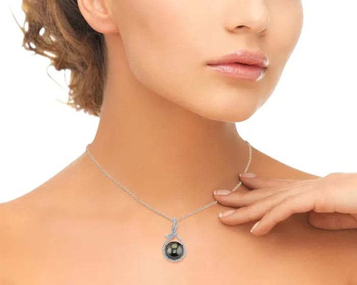 SPT 14mm Tahitian South Sea Pearl Diamond Agnes Pendant Necklaces