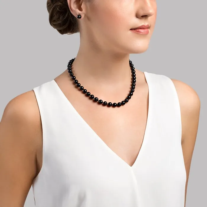 SPT Black Japanese Akoya Pearl Necklace 8590mm AAA Quality Necklaces