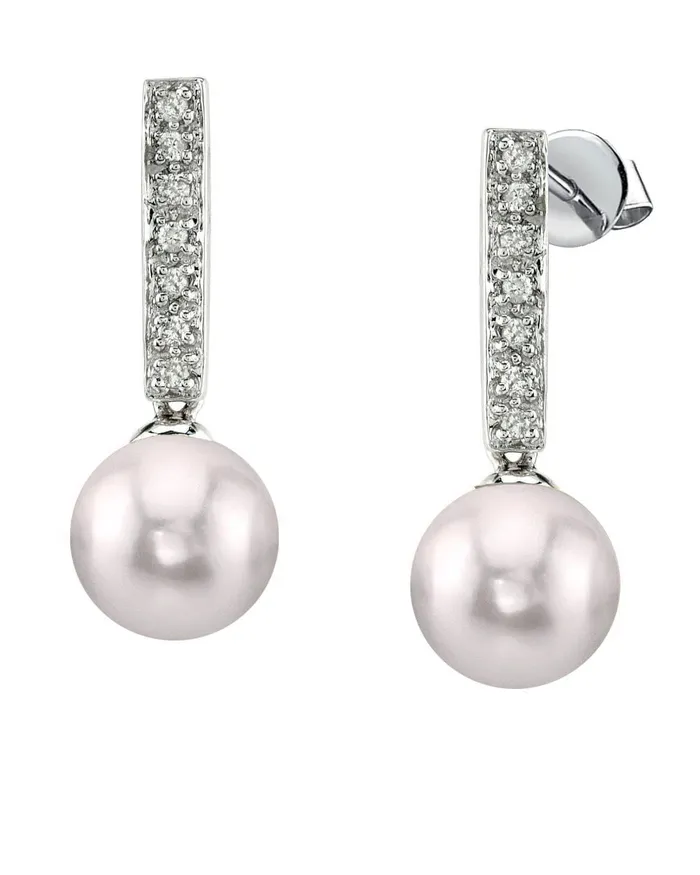 SPT Earrings Akoya Pearl Dangling Diamond Earrings Choose Your Pearl Color