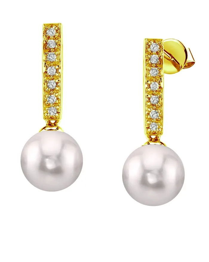 SPT Earrings Akoya Pearl Dangling Diamond Earrings Choose Your Pearl Color