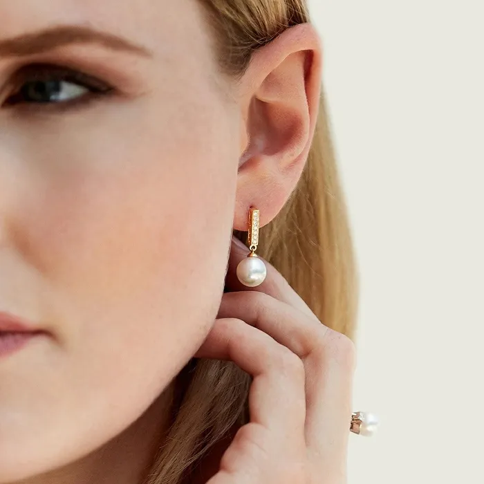 SPT Earrings Akoya Pearl Dangling Diamond Earrings Choose Your Pearl Color