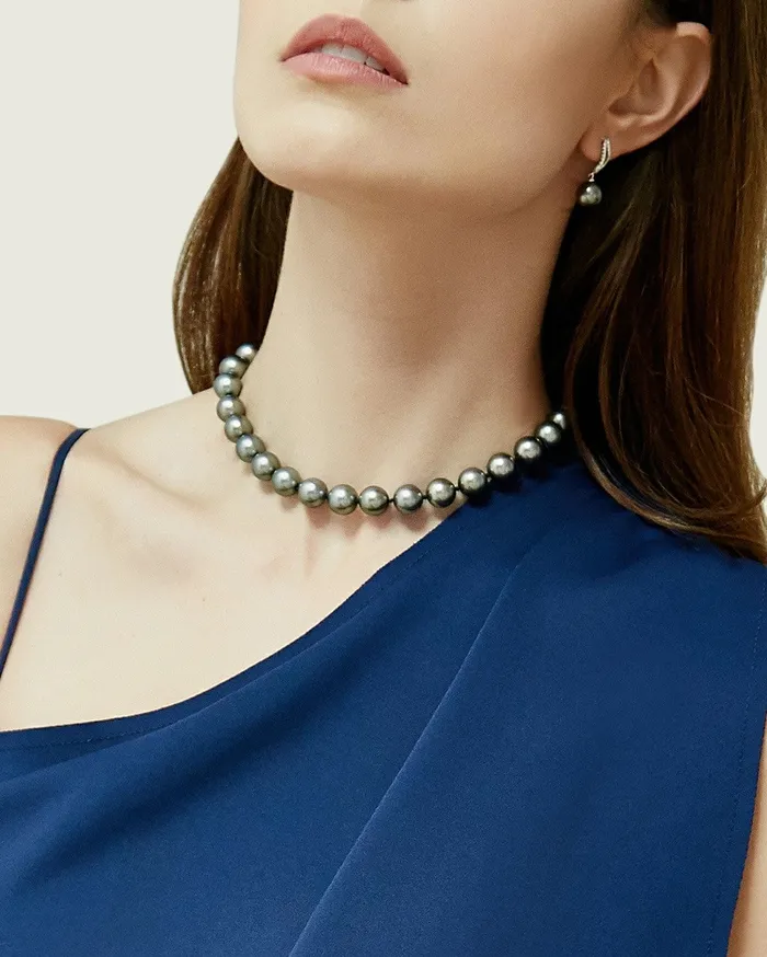 SPT Necklaces Bright Silver Tahitian True Round Pearl Necklace 100120mm AAAA Quality