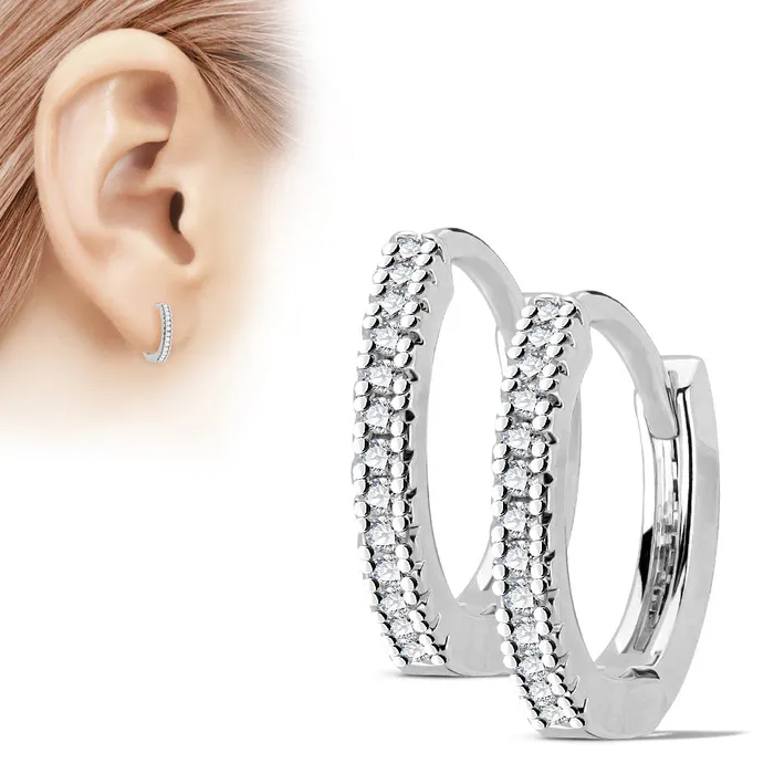 Thin CZ Paved Hinged Hoop Earrings Tulsa Body Jewelry Earrings