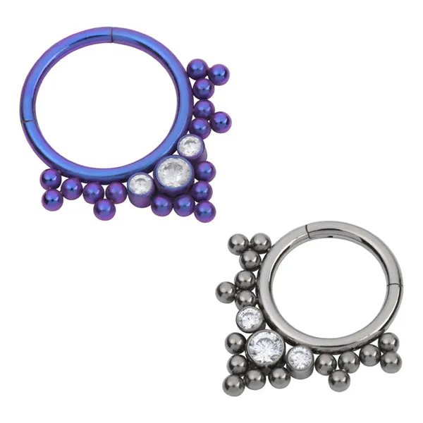 Tulsa Body Jewelry Beaded CZ Titanium Hinged Ring Rings
