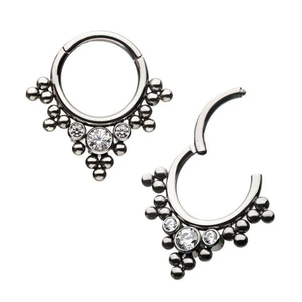 Tulsa Body Jewelry Beaded CZ Titanium Hinged Ring Rings Tulsa Body Jewelry Beaded CZ Titanium Hinged Ring Rings