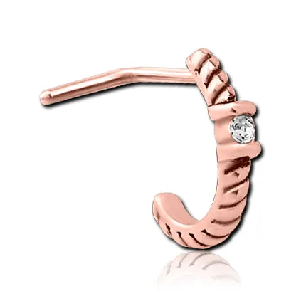 Tulsa Body Jewelry Earrings CZ Braided Rose Gold LBend Nose Hoop