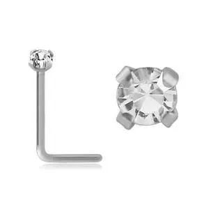 Tulsa Body Jewelry Earrings Prong 15mm CZ Titanium LBend Nose Stud