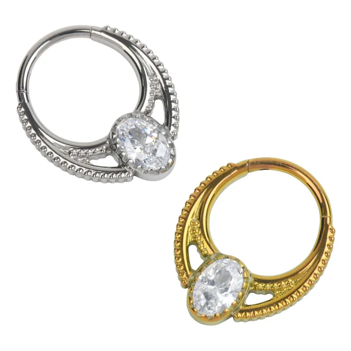 Tulsa Body Jewelry Oval CZ Titanium Hinged Ring Rings