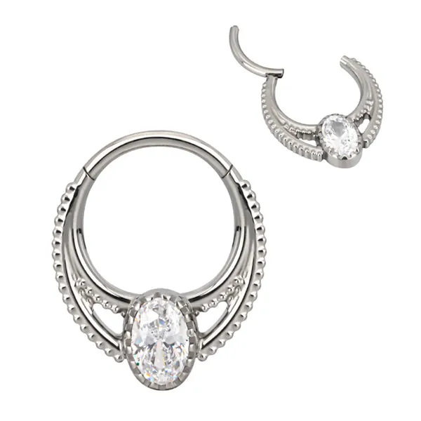 Tulsa Body Jewelry Oval CZ Titanium Hinged Ring Rings Tulsa Body Jewelry Oval CZ Titanium Hinged Ring Rings