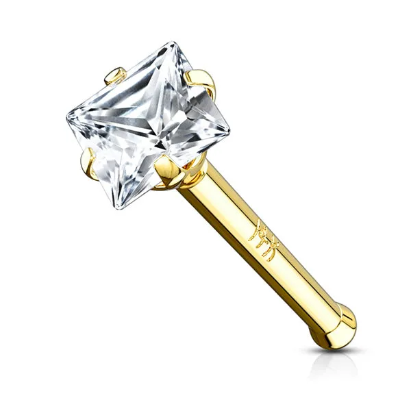 Tulsa Body Jewelry PreStyled Sets Square CZ Yellow 14k Gold Nose Bone