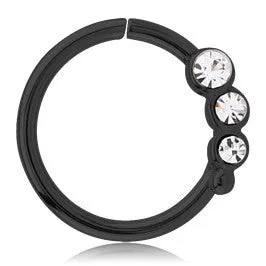 Tulsa Body Jewelry Rings 16g Triple CZ Black Continuous Ring