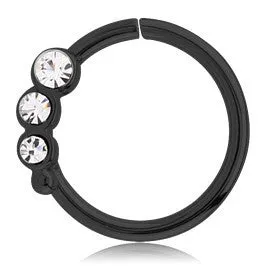 Tulsa Body Jewelry Rings 16g Triple CZ Black Continuous Ring Tulsa Body Jewelry Rings 16g Triple CZ Black Continuous Ring