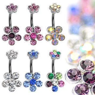 Twin CZ Flowers Belly Ring Tulsa Body Jewelry Rings