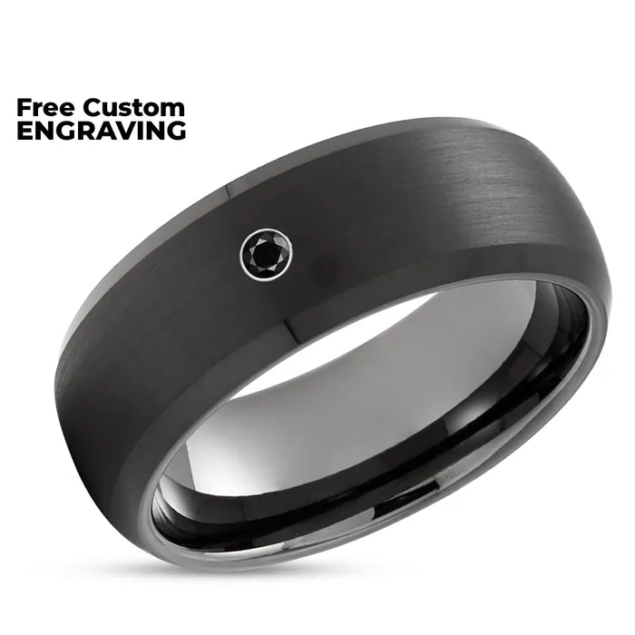 Black Tungsten Wedding Ring Gunmetal Wedding Ring Black Diamond Wedding Ring Black Ring Clean Casting Jewelry Rings