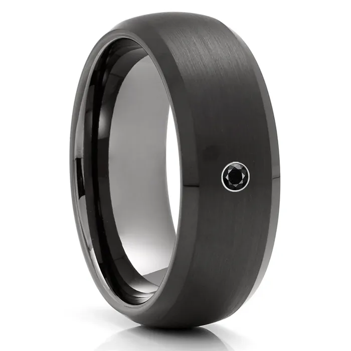 Black Tungsten Wedding Ring Gunmetal Wedding Ring Black Diamond Wedding Ring Black Ring Clean Casting Jewelry Rings