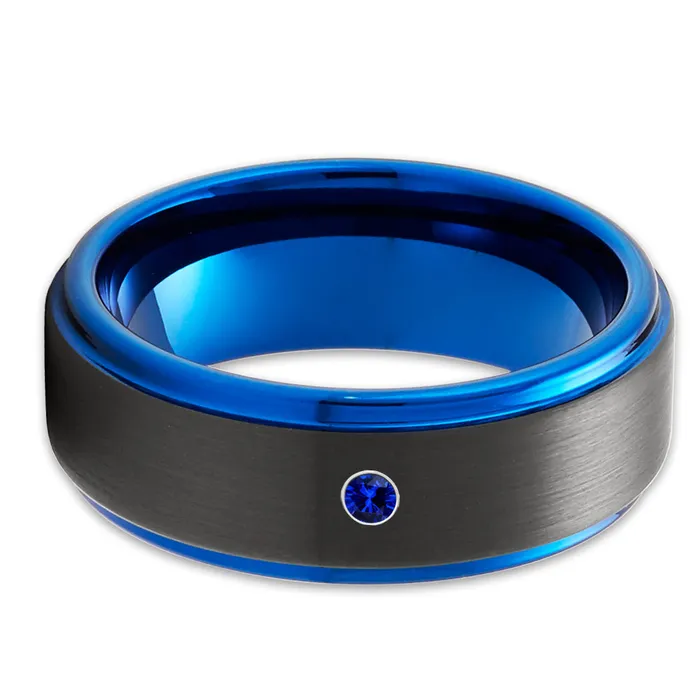 Black Wedding Ring Blue Wedding Ring Tungsten Wedding Ring Blue Sapphire Ring Clean Casting Jewelry Rings