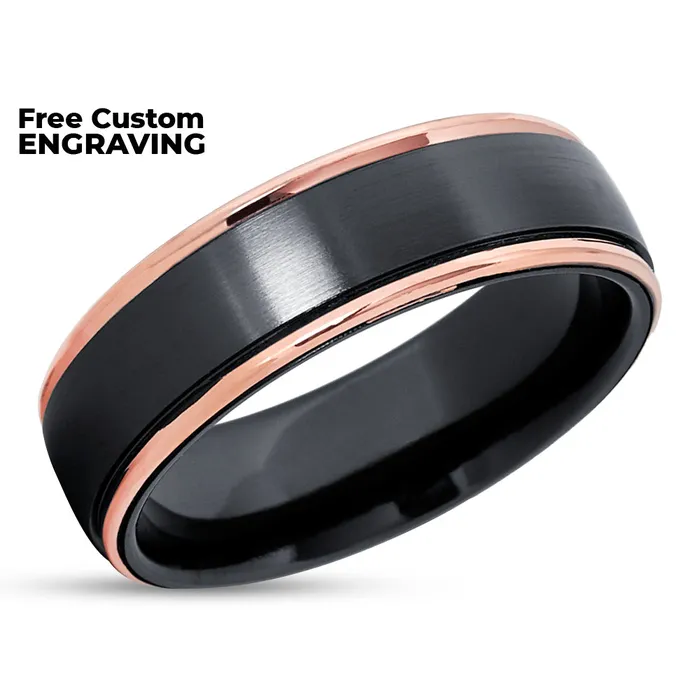 Black Zirconium Wedding Ring Rose Gold Wedding Ring Black Zirconium Ring 14k Clean Casting Jewelry Rings