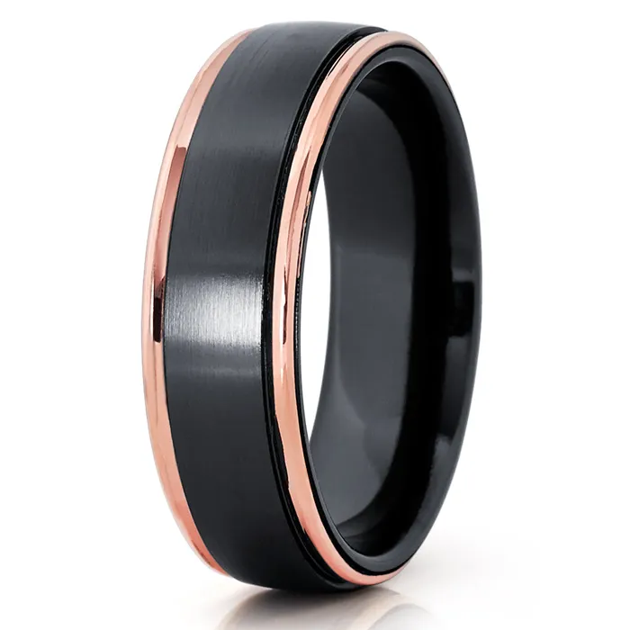 Black Zirconium Wedding Ring Rose Gold Wedding Ring Black Zirconium Ring 14k Clean Casting Jewelry Rings