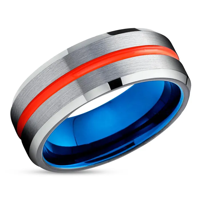 Blue Tungsten Wedding Band Orange Tungsten Ring Orange Wedding Ring Silver Clean Casting Jewelry Rings Blue Tungsten Wedding Band Orange Tungsten Ring Orange Wedding Ring Silver Clean Casting Jewelry Rings
