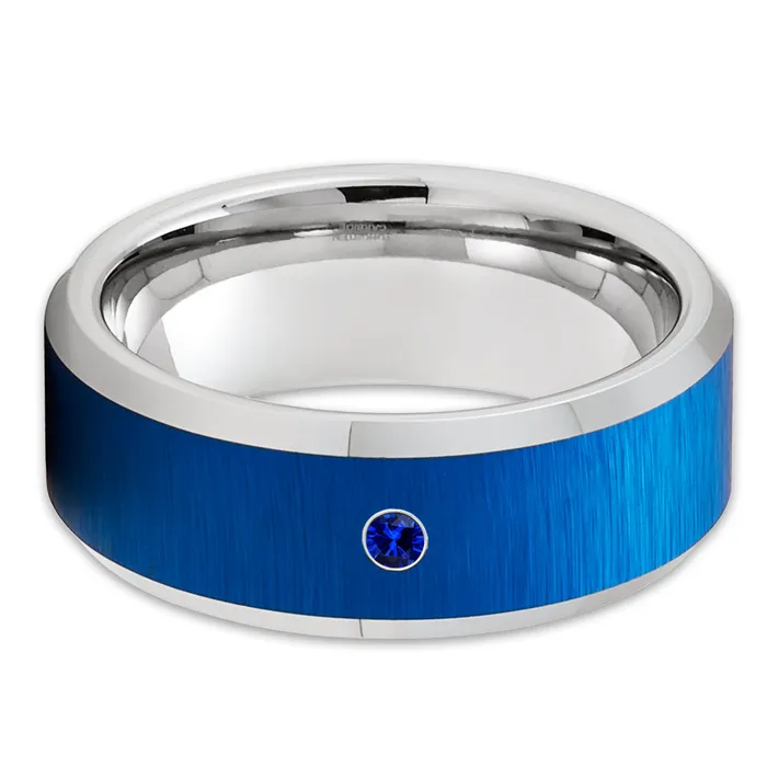 Blue Tungsten Wedding Ring Silver Tungsten Ring Silver Tungsten Ring Blue Sapphire Clean Casting Jewelry Rings