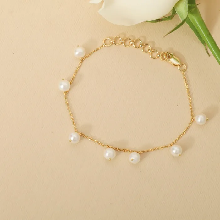 Bracelets Evelyn Pearl Chain Gold Plated Silver Bracelet SILVER