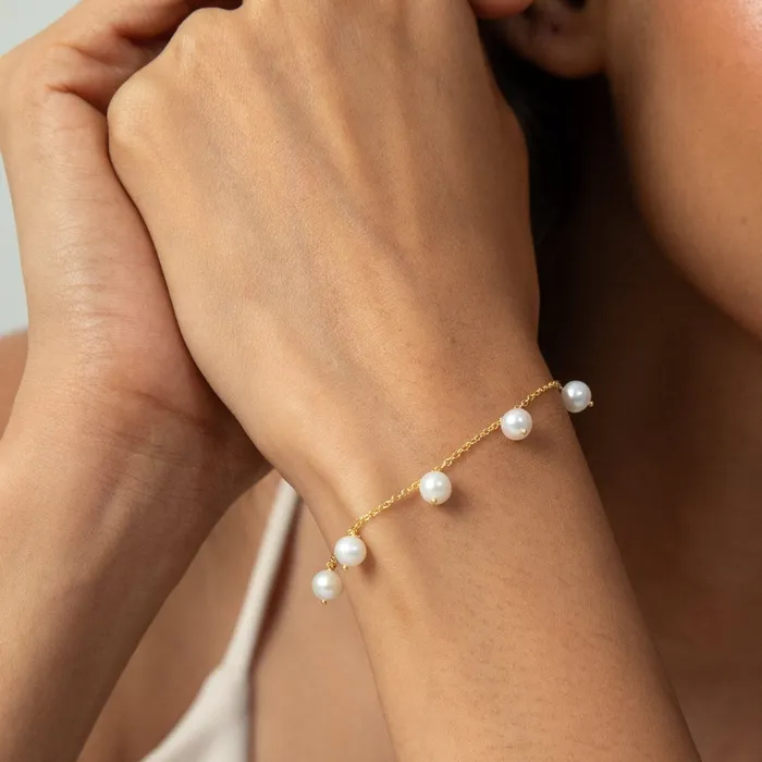 Bracelets Evelyn Pearl Chain Gold Plated Silver Bracelet SILVER