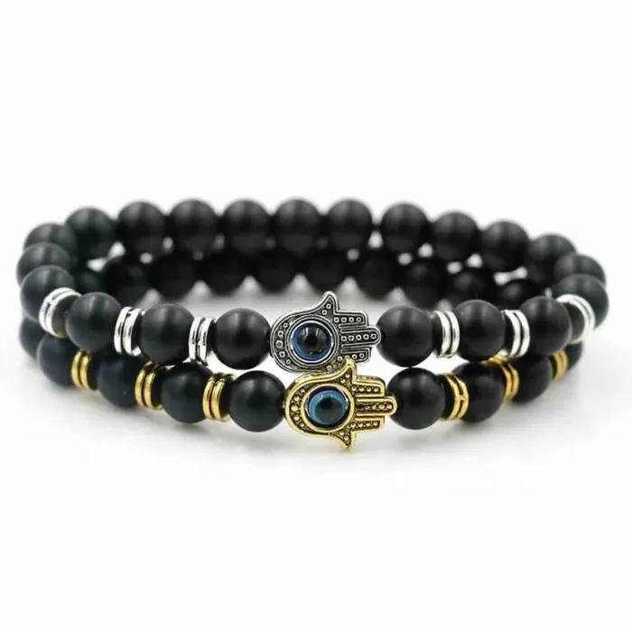 Bracelets Magic Crystals Black Onyx Matte Stone Hamsa Bracelet